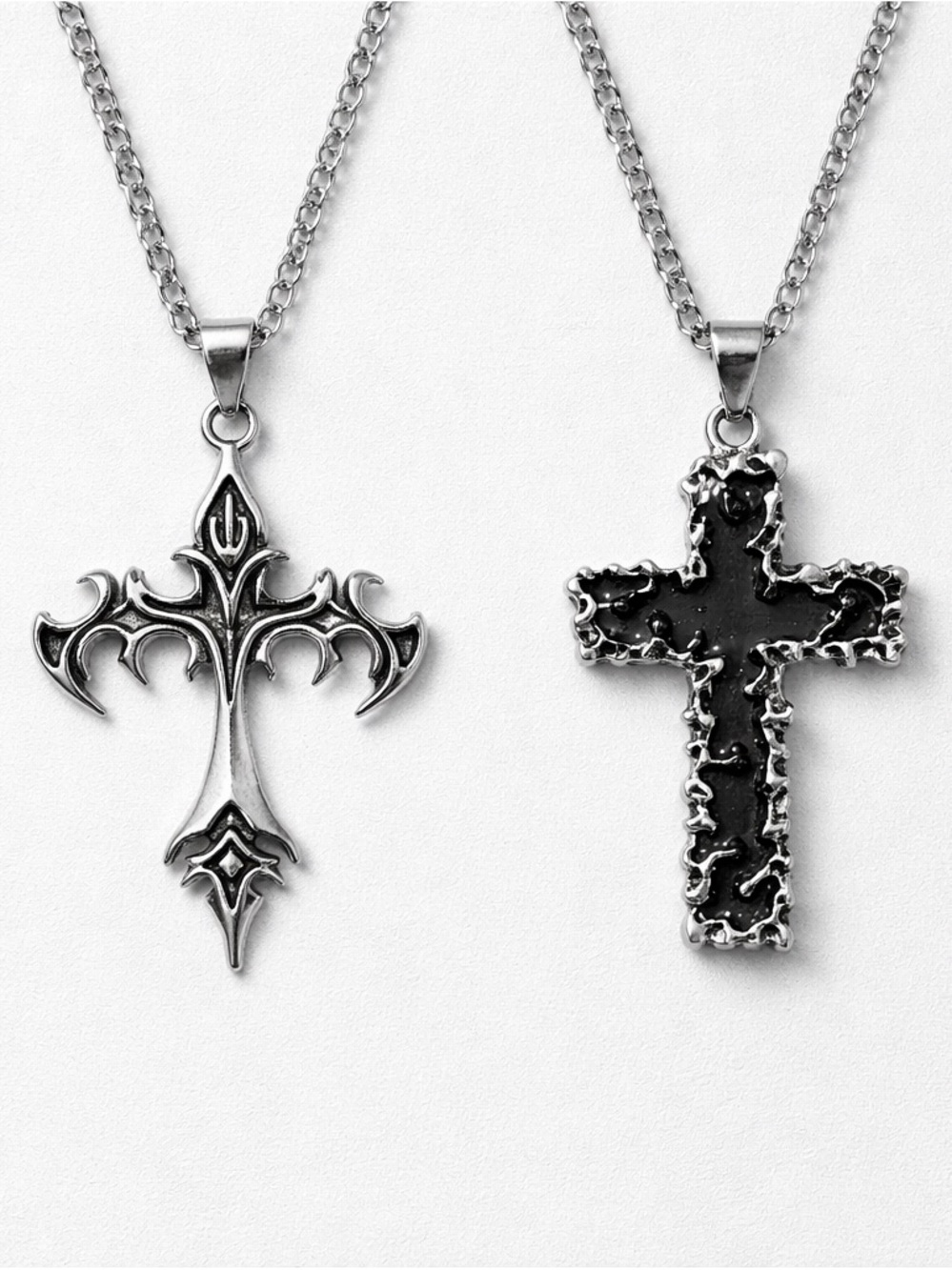 2 pieces Cross Pendant Necklaces with Black Accent